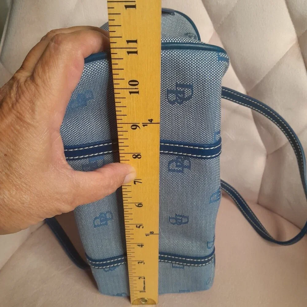 Dooney & Bourke Signature Canvas DB Monogram Small Barrel Shoulder Bag Blue - Picture 10 of 10